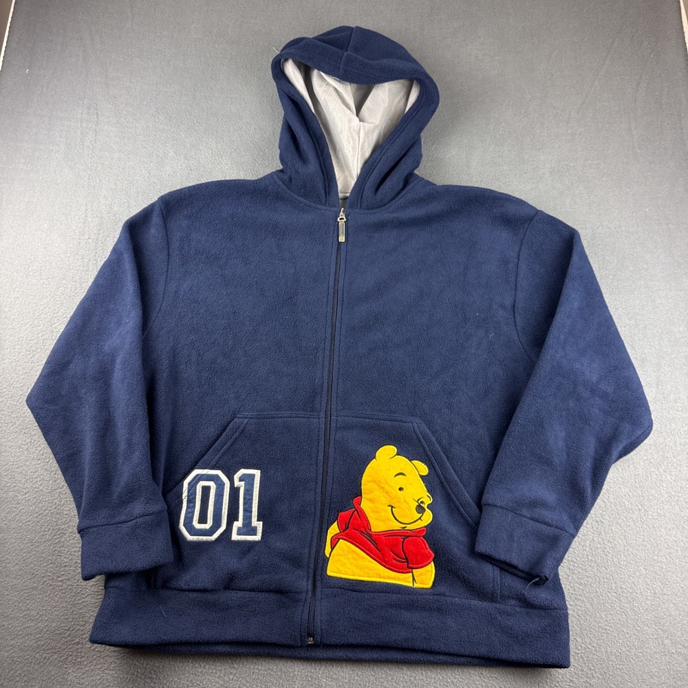 Vintage Pooh Hoodie Men's L Blue Disney Winnie The Pooh Fleece Full Zip Graphic
